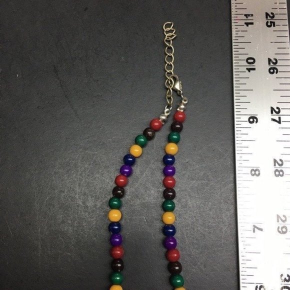 Graduated Bead Necklace Retro Multicolor Red Purple Blue Yellow Black Retro Boho - Picture 3 of 3